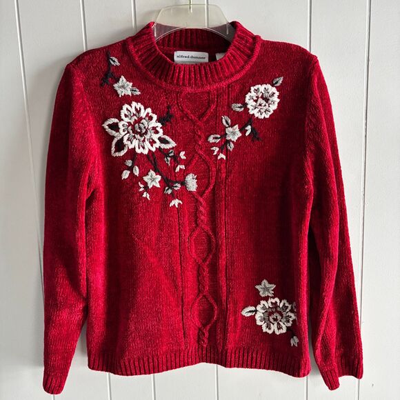 Alfred Dunner Petite PXL Red Chenille Embroidered Floral Holiday Sweater #C - Picture 2 of 5